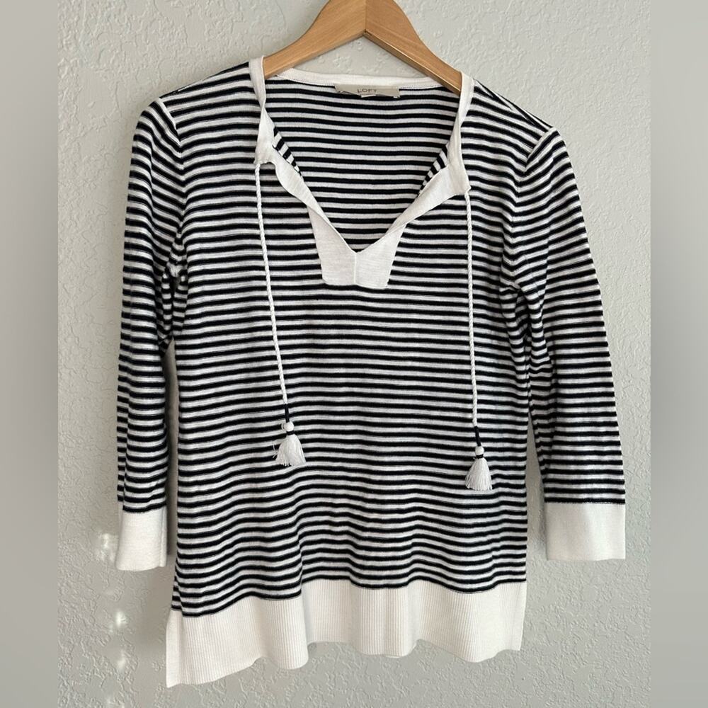 Loft Nautical Blue Stripe Top Tassel Seaside Patriotic Coastal Sailboat Vacation